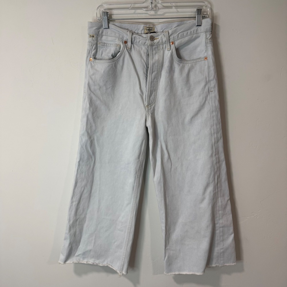 Citizens of Humanity Womens Emma Wide Leg Crop Jeans 29 Light Blue Raw Hem